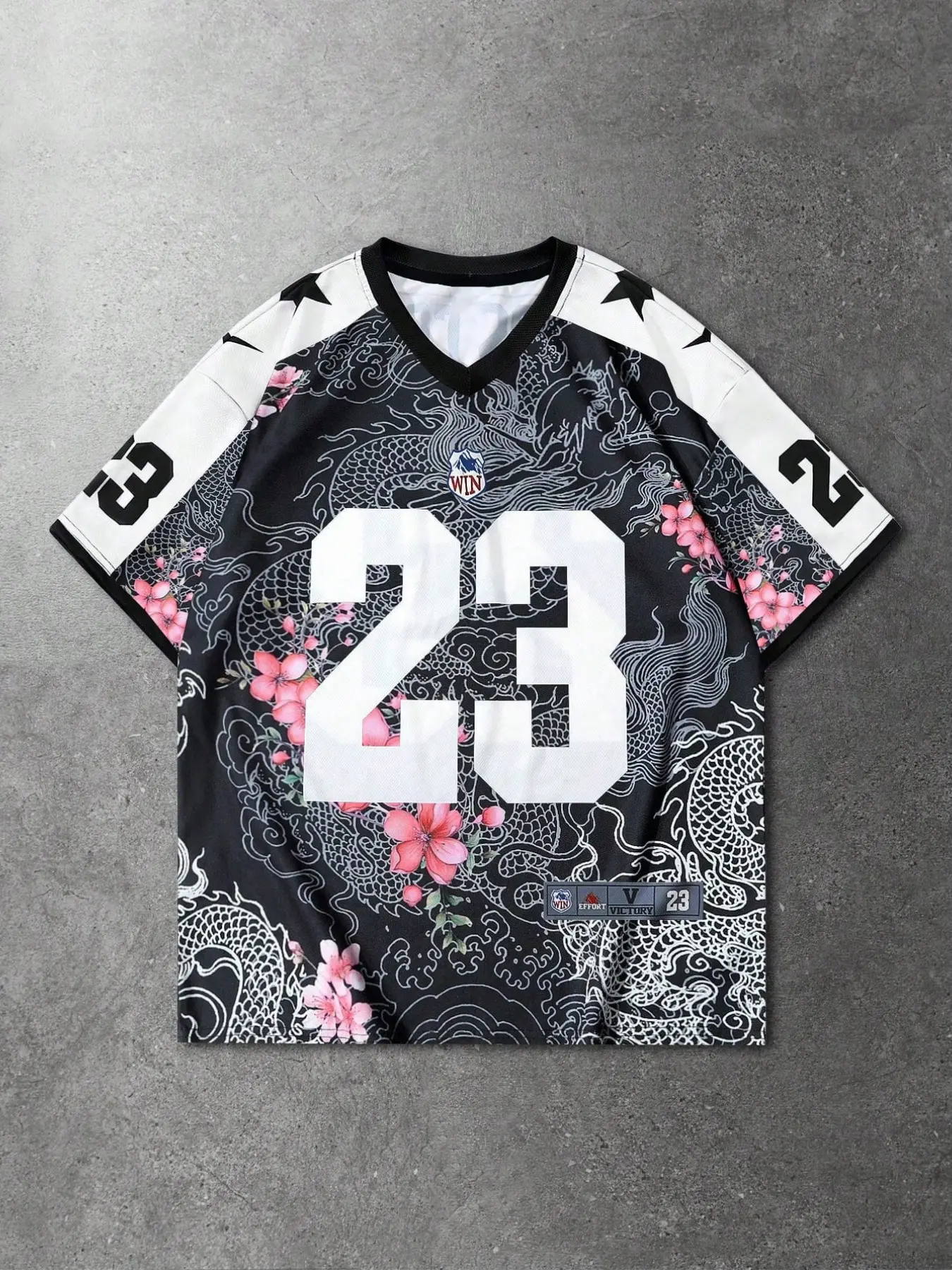 New Traditional Dragon Cherry Blossom Short Sleeve, American Style V-Neck Casual Sports Jersey, Unisex Streetwear, High Visibility Design, Casual Sports Tops