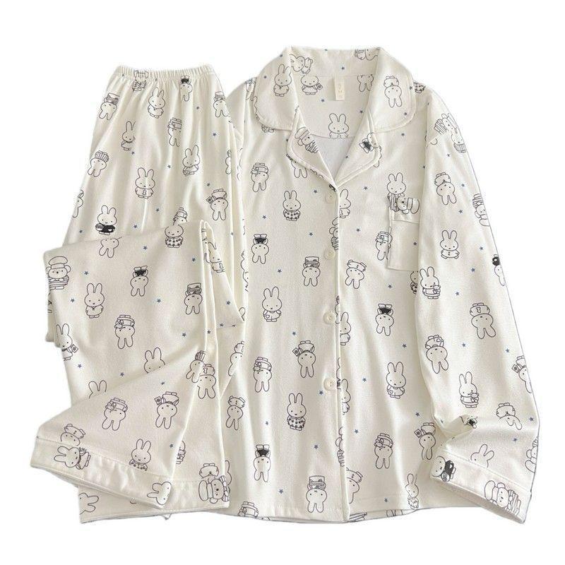 Kawaii Miffy Bunny Thermal Brushed Flannel Sleepwear Set Cozy Open-Front for Women Cute Cartoon Autumn Winter Pajamas K-trend