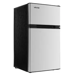 VEVOR Mini Fridge with Freezer, 3.2 Cu. Ft, Two Door Compact Refrigerator, Adjustable Temperature, Shelf, Energy Efficient Small Fridge, Reversible Door, Low Noise, for Bedroom, Dorm, Office, Stainless