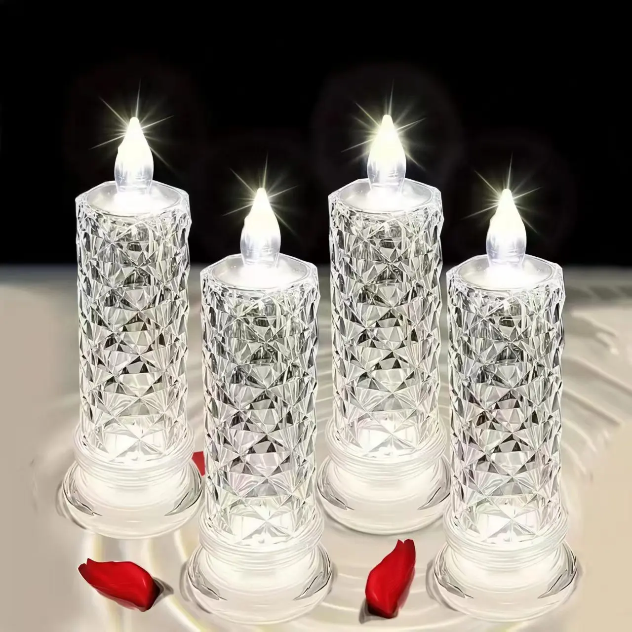 4pc LED Candle Atmosphere Lamps, Bedroom Night Light with Flashing Flame Effect, Romantic Lighting for Parties, Camping, Birthdays, Gifts