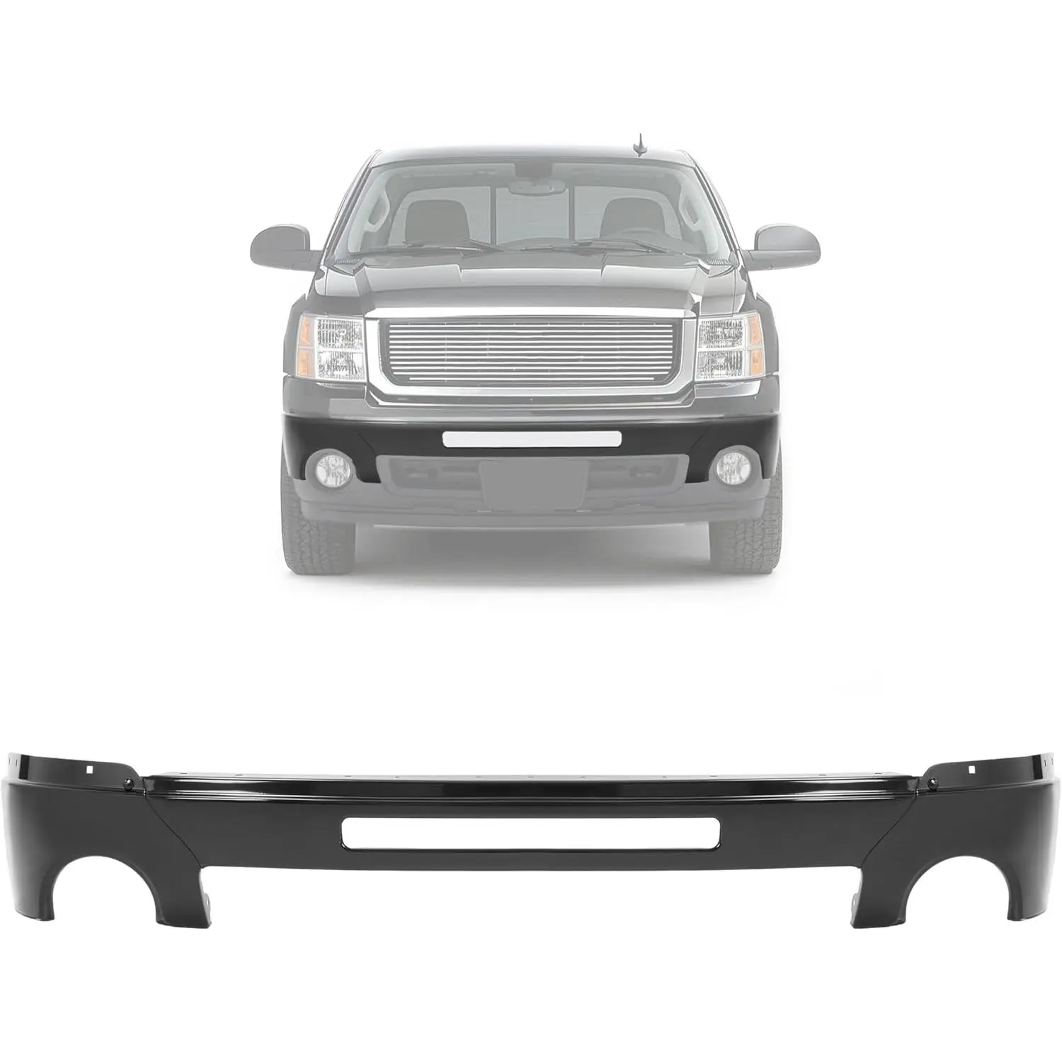 KQQIO Steel Front Bumper Face Bar Replacement Kit, 3-Piece Powder Coated Set for 2007-2013 Chevy/GMC 1500/2500/3500 HD Trucks, with Fog Light Holes, Replaces 15902856/15901505/GM1002832, Three Pieces