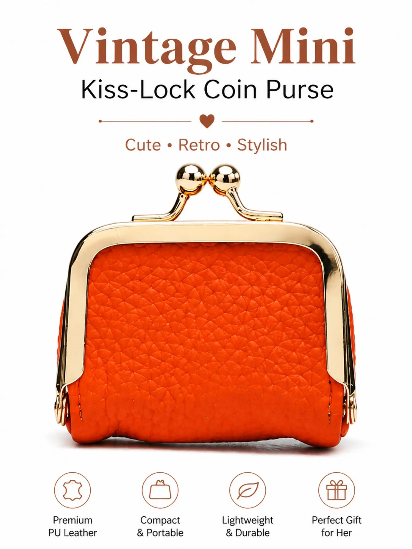 LUVTAG 1PCS Mini Kiss-Lock Coin Purse Jewelry Box – Genuine Leather Cute Compact Vintage Coin Wallet for Rings, Necklaces, Earrings & Accessories Storage – Stylish Y2K Bag Charm Gift for Women Daily Use & Travel