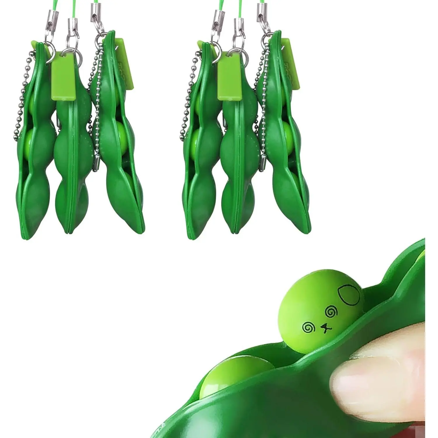 Acerich 3 Pack Edamame Keychain Fidget Toys - Squeeze-a-Bean Puchi Puti Mugen Keyring Pea Keychain Soybean Toys Gift