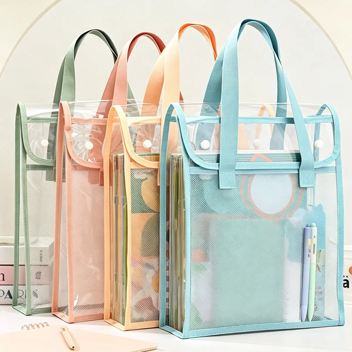 Large Capacity Dual Layer Flap Clear PVC A4 Document Tote Bag, Portable Handheld Storage Pouch for Office and Maternity Records, Ideal Gift Storage Bags