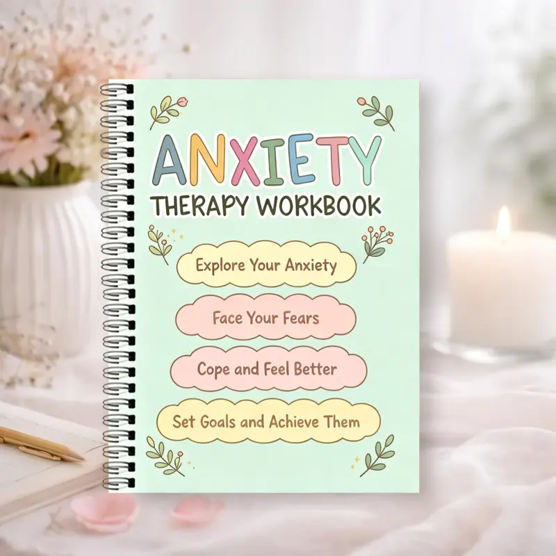 104-page A5 Adult and Teen Anxiety Workbook: Interactive Self-Reflection and CBT Exercises, Light Blue Cloud Frame Design, Relaxation and Mental Health Tools, Includes Worksheets for Anxiety, Depression, OCD, Mental Health Gift, For Women and Men, Planner