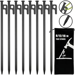 8 Pack Tent Stakes Heavy Duty 12 inch Steel Tent Pegs  Camping Unbreakable and Inflexible