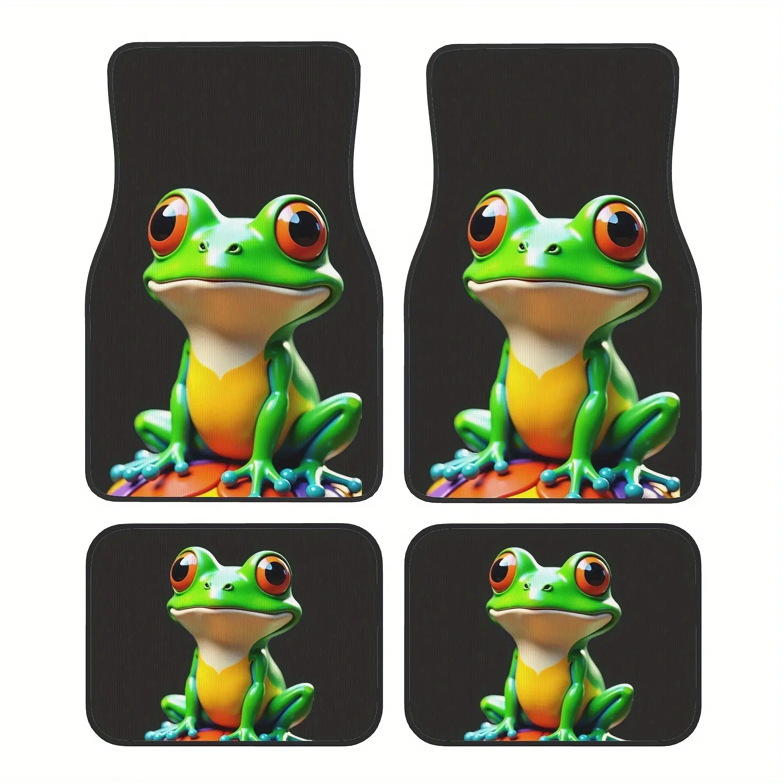 4pcs Cute Frog Print Car Floor Mats Set - Front & Rear Full Coverage Auto Interior Accessories, Crystal Velvet Vehicles Floor Mats Suitable for Sedans, Vans, Suvs