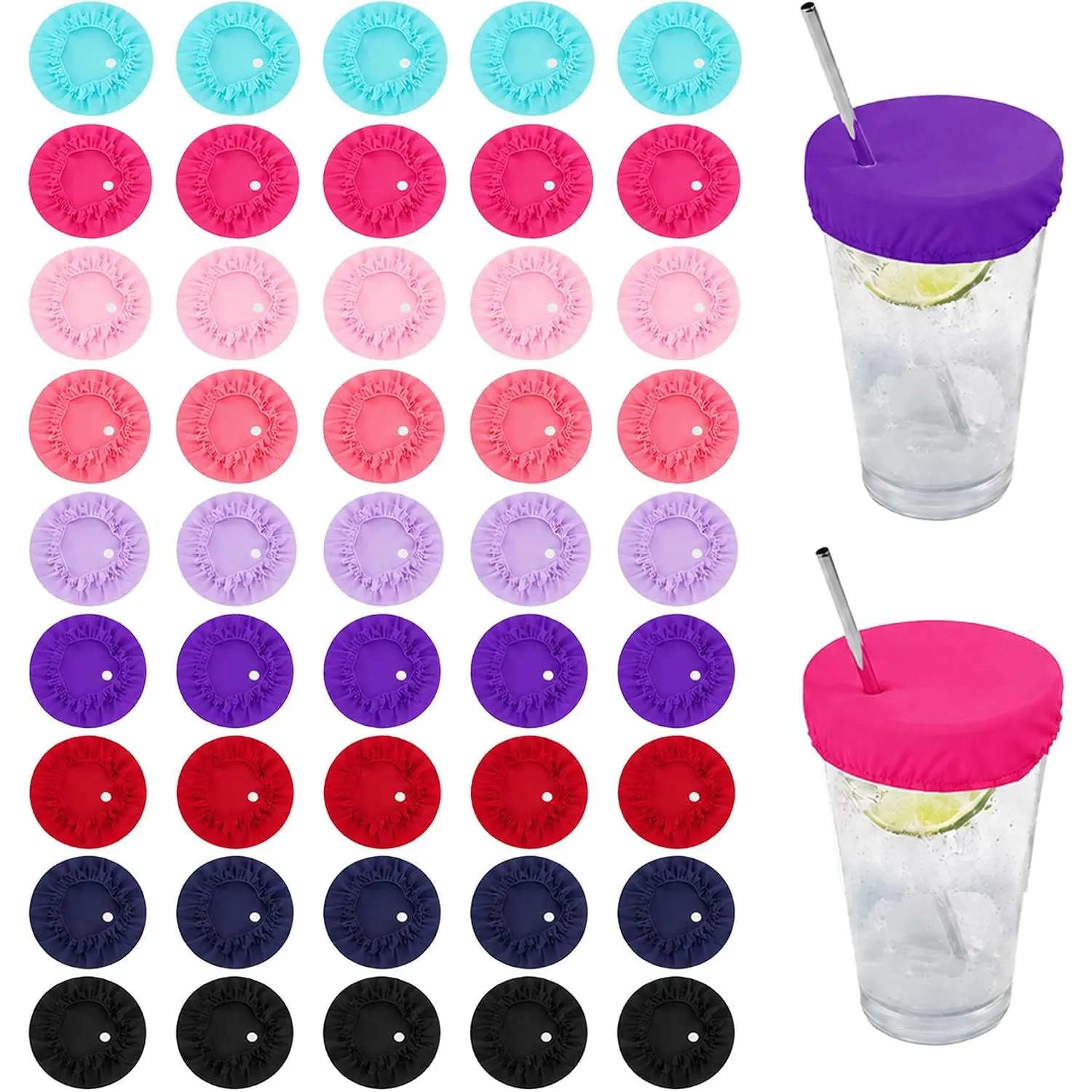 45 count Scrunchie Drink Covers Bulk,  Night Cap Drink Cover with Straw Hole, Women's Drink Protector for Bars and Parties, 3.1" Night Glass Covers for Drinks, 9 Colors