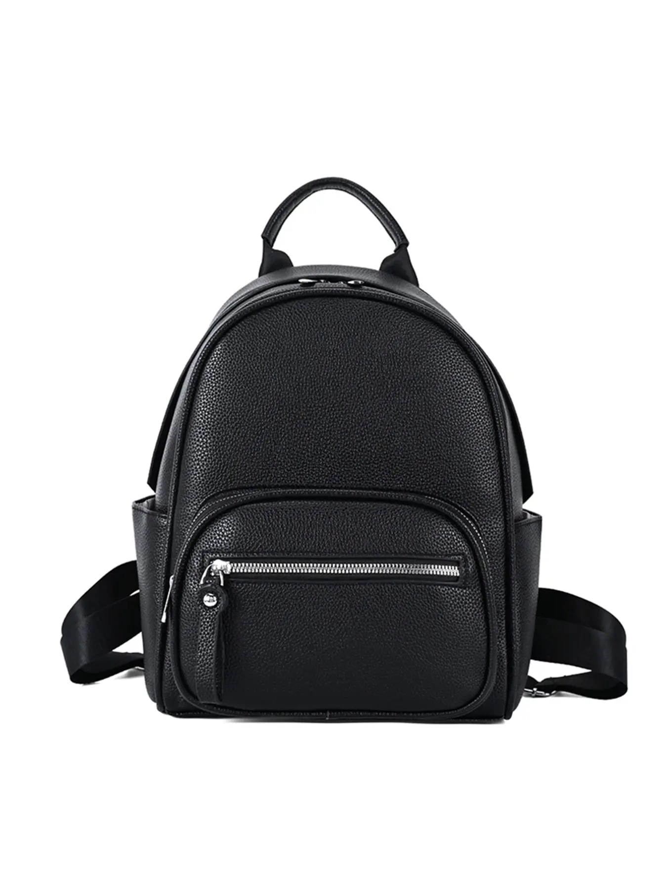Leather Mini Backpack for Women, Classic Commuter Style, Front Zip Pouch, Side Water Bottle Slots, Adjustable Straps, Durable Design