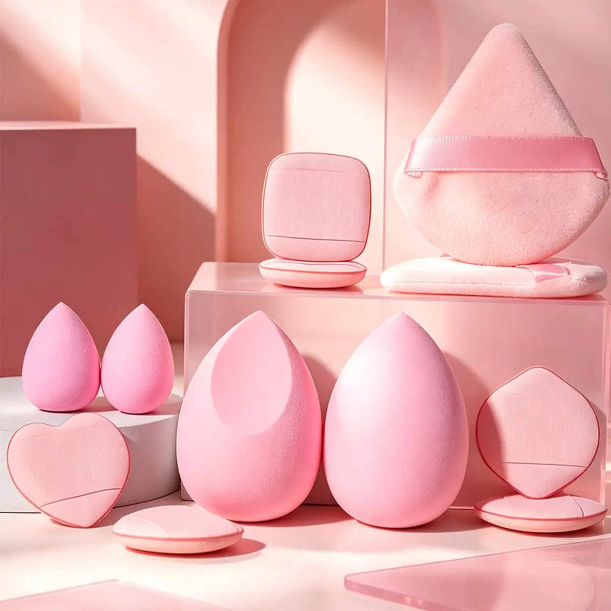 12-Piece Makeup Sponge Set, Multi-Size Teardrop Sponges, Heart Square Finger Pads, Triangle Velveteen Sponges, Dry Wet Use, Foundation Concealer Setting Powder, Beauty Sponge