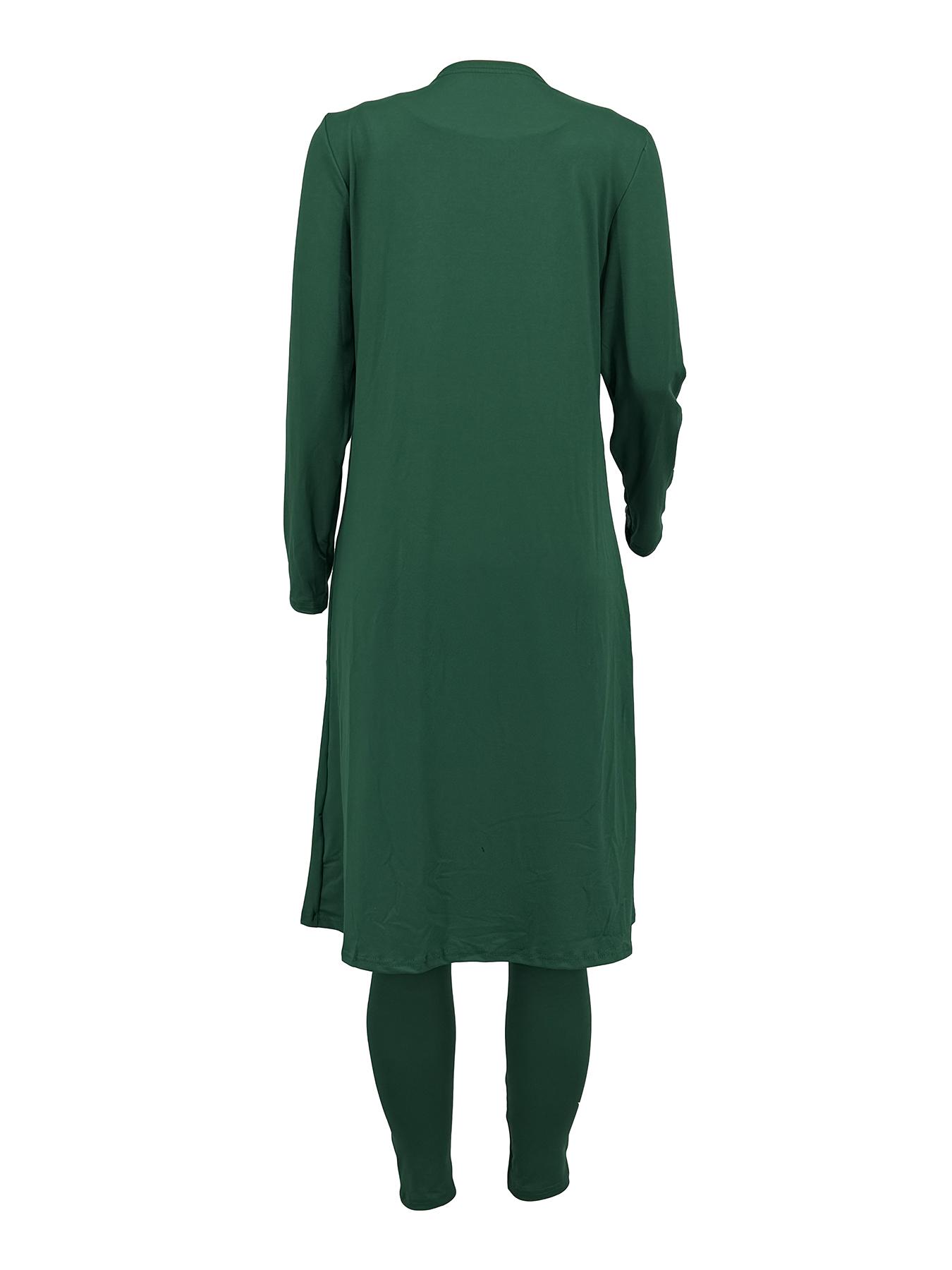 【Plus Size】 Two-piece Matching Set Solid Scoop Neck Jumpsuit & Long Sleeve Open Front Outwear, Casual Fashion Cozy Outfits for Daily Outdoor Wear, Women's Clothing for All Seasons, Two Piece Set Women, Co-ord Sets, Womenswear