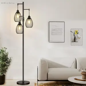 Dimmable Floor Lamp, 3 x 800LM LED Edison Bulbs Included,Home Decor, Farmhouse Industrial Floor Lamp Standing Tree Lamp with Elegant Teardrop Cage Tall Lamps for  decoration Living Room Bedroom Office Dining RoomAB19Wild Motion