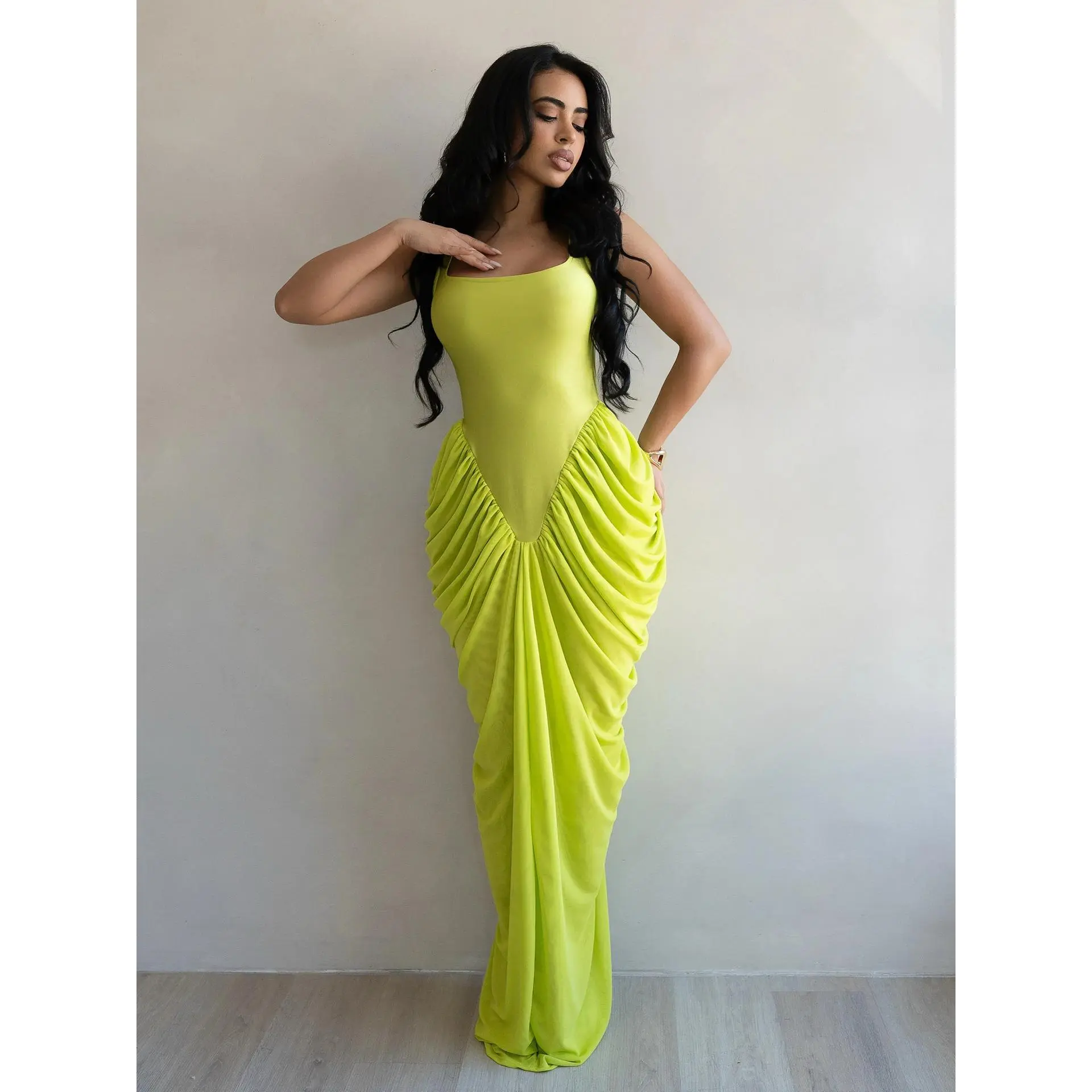 Ruched Bodycon Maxi Dress, Snatched Waist Draped Long Dress for Women, Elegant Figure-Hugging Summer Gown, Sexy Evening Party Outfit, Formal Dresses, Casual dress