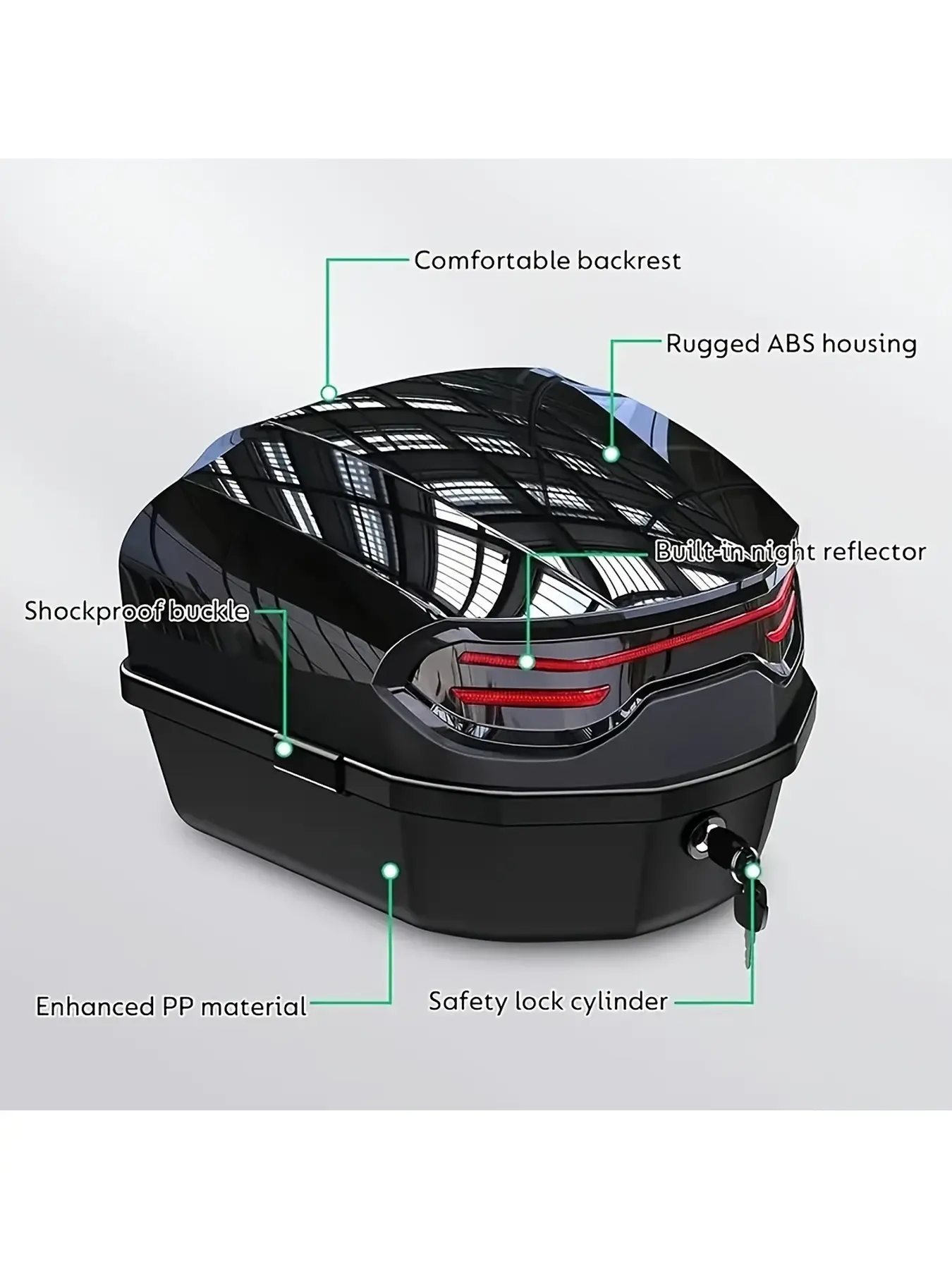 ABS Motorcycle Top Case, Waterproof Wear-Resistant Storage Trunk with Lock, Holds Helmet, Water Cup & Bike Cover, Easy Installation for Convenient Riding Trips