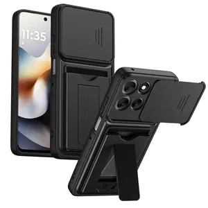 Foldable Stand + Card Holder Phone Case for Motorola Edge60 Fusion/ Edge60, Shockproof Soft Hard 2-In-1 Phone Protector, Anti-Drop Mobile Cover