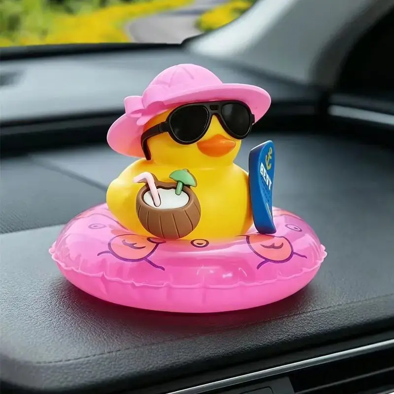 Cute Duck Car Dashboard Decor, Summer Beach Rubber Duck with Sunglasses, Hat, Floatie, Coconut Drink, Fun Car Interior Accessory, Girly Car Accessories, Car Interior Decoration