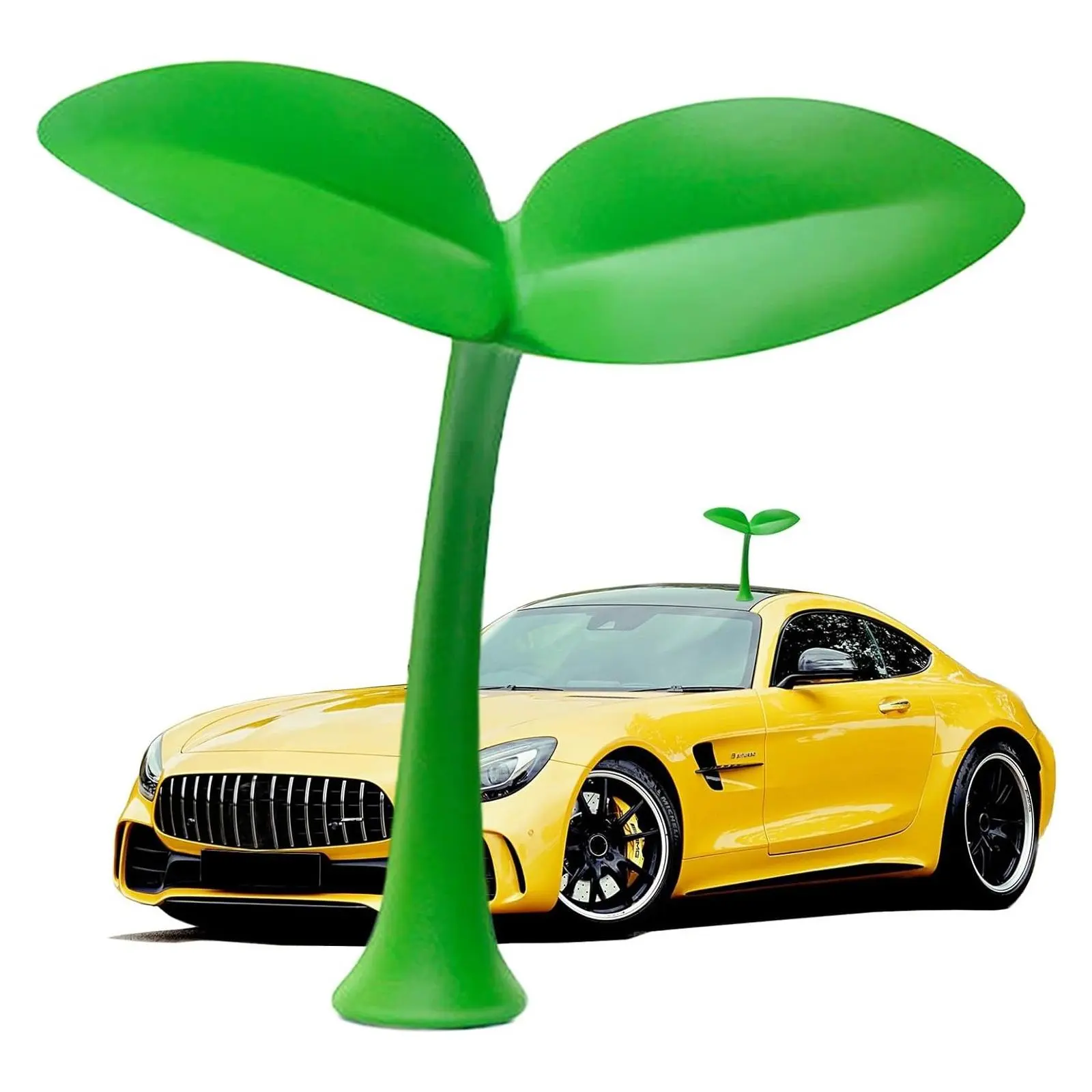 3D Cute Car Sprout Topper Sticker Decal - Waterproof Moving Grass Bean Sprout Green Leaf Dances in Wind, Spot Your Car, Also for Mailbox, Garden, Home, Dog House DecorationGift