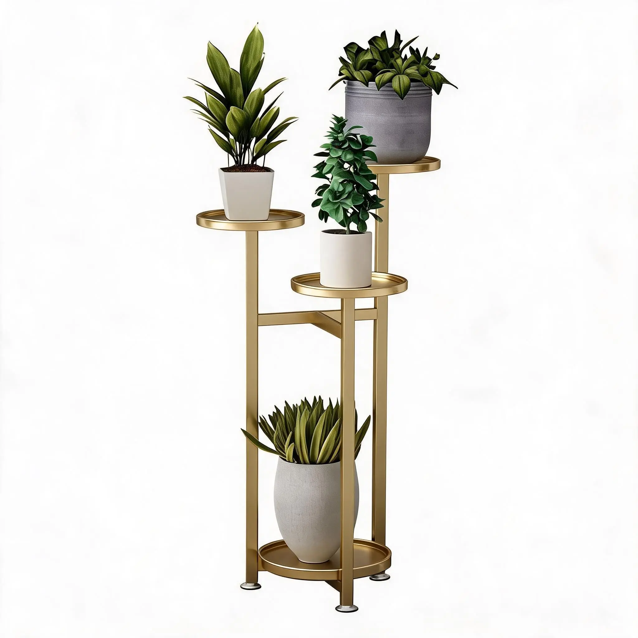 Modern Multi-Tier Gold Metal Plant Shelf - Tall Corner Display Rack with Anti-Slip Feet - Sturdy Steel Construction for Large Pots - Ideal for Living Room, Balcony, Patio