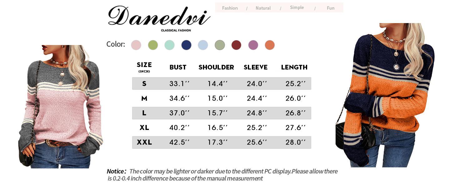 PASLTER Women Autumn Winter Colorblock Pullover Sweaters Round Neck Striped Slim Fitting Knitwear Tops Crewneck Womenswear