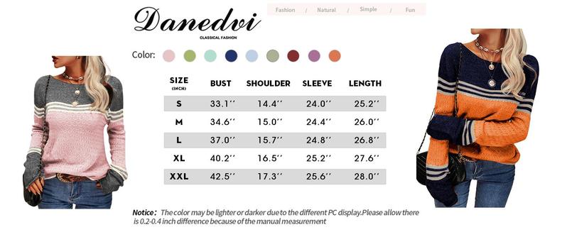 PASLTER Women Autumn Winter Colorblock Pullover Sweaters Round Neck Striped Slim Fitting Knitwear Tops Crewneck Womenswear