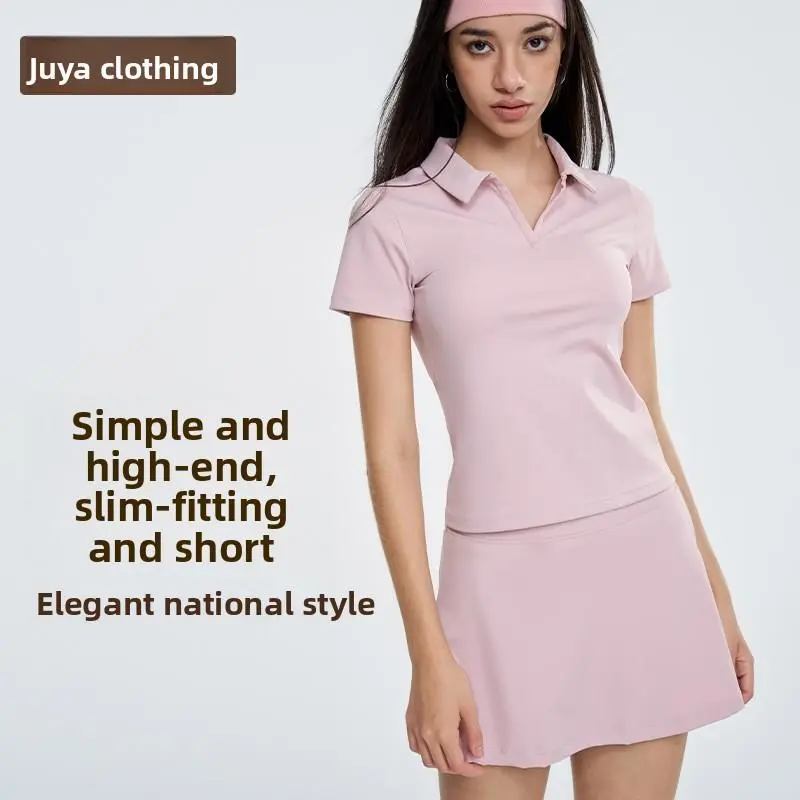Sports polo shirt, tennis suit, fitness short-sleeved women's comfortable and breathable yoga suit, light and quick-drying outdoor sports suit crop top sleeve blouse woman lightweight hoodie stylish daily wear soft