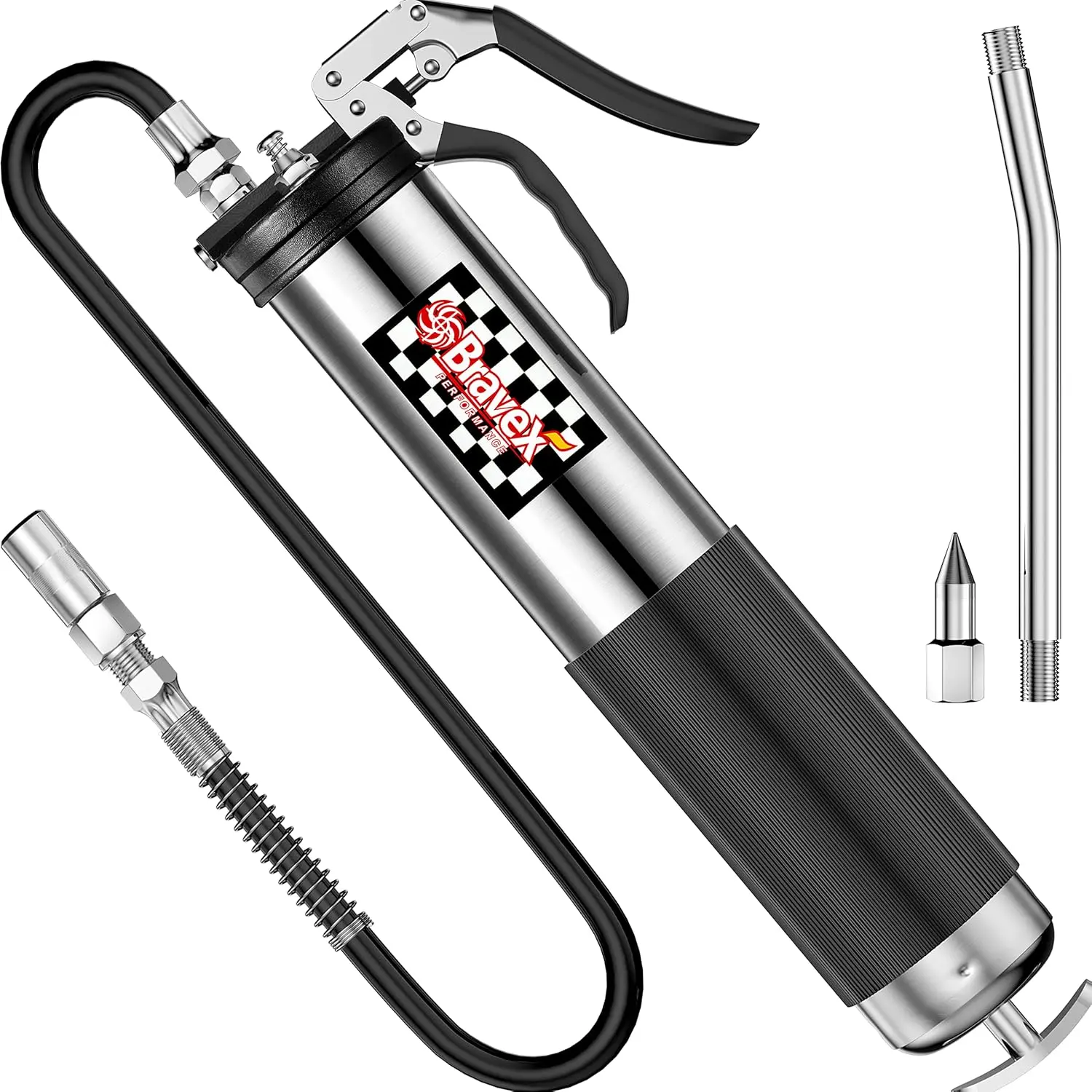 Professional Pistol Grip Grease Gun, 6000 PSI High-Pressure for Heavy Duty Greasing with 18-Inch Flex Hose & Quick Release Coupler