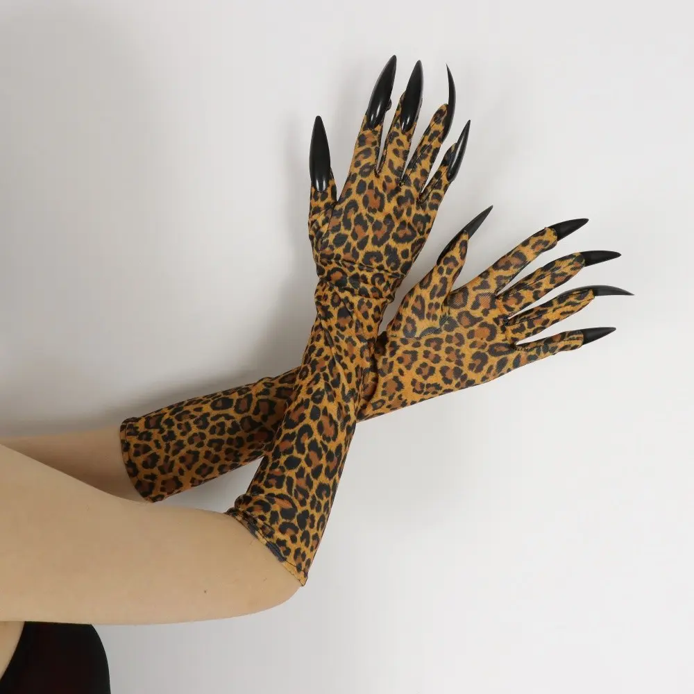 Leopard Print Long Gloves for Women, Gothic Witch Vampire Halloween Costume Gloves, Sexy Retro Opera Style Arm Gloves, Cosplay Party Accessories for Masquerade, Stage Performance & Dress Up