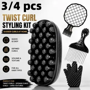 Twist Curl Easy Styling Kit for Men, 4PCS Afro Twist Sponge Set with Curl Brush, Curl Comb, Hair Pick & Textured Curl Glove for Defined Coils, Waves, Natural Short Hair & All Hair Types