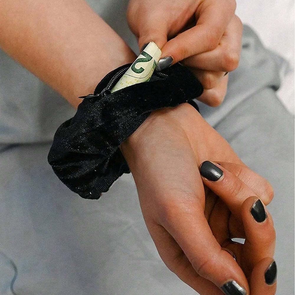 Velvet Hair Scrunchie with Hidden Pocket, Multi-Functional Storage Bag for Cash and Small Items, Travel Essential for College Girls