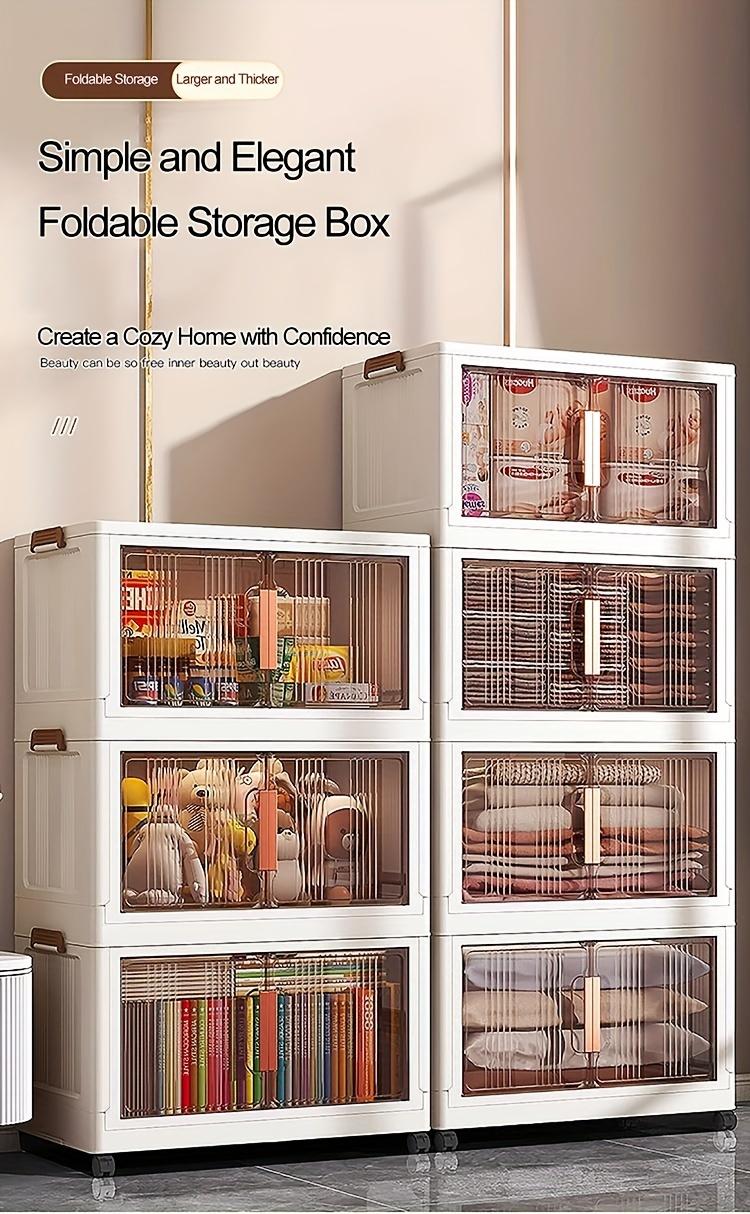 Naviconvex Stackable Plastic Storage Cabinet System - Large Capacity Organizer Bins With Doors & Wheels, Foldable Space-Saving Storage Solution For Home Organization, Easy Assembly For Bedroom, Kitchen, Living Room