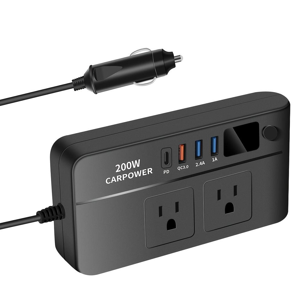 200W High Power Car Inverter, 3 USB & 1 Type-C Car Power Inverter with Switch, DC 12V to 110V AC Converter for Car, SUV, Truck, Cigarette Lighter Plug(FS)