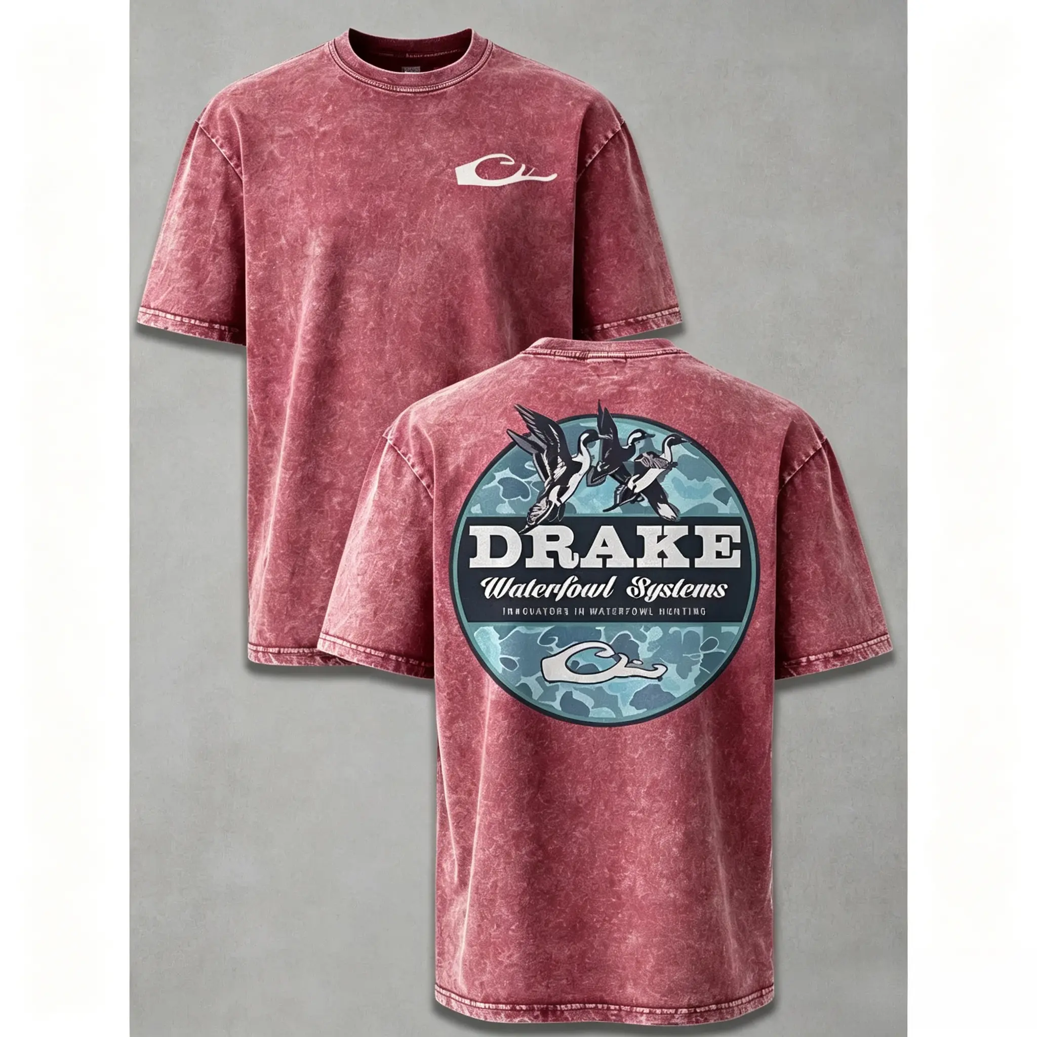 Drake Waterfowl Camo Duck Vintage Washed T-Shirt – Oversized Hunting Graphic Tee for Men, Outdoor Casual Shirt, Gift for Duck Hunters & Waterfowl Lovers