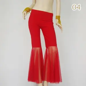 Women Belly Dance Flared Pants Lace Elastic Dance Costumes Tribal Bellydance Pants Sexy Professional Dancer Practice Trousers