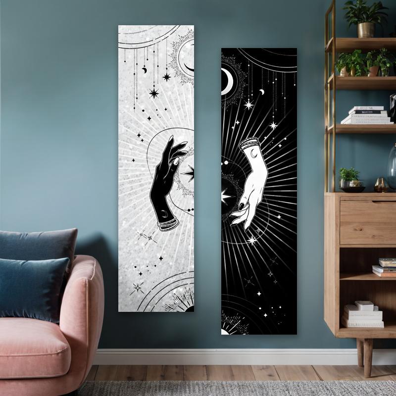 Tarot Card Pattern Vertical Banner Tapestry, 1 Count Stars & Sun & Moon Pattern Wall Hanging Tapestry, Aesthetic Art Tapestries for Bedroom Living Room, Decor, Durable Decorative Tapestry