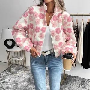 2026 New Fashion Printed Zipper High Collar Jacket Women Autumn Casual Loose Solid Color Long Sleeve Jacket For Women