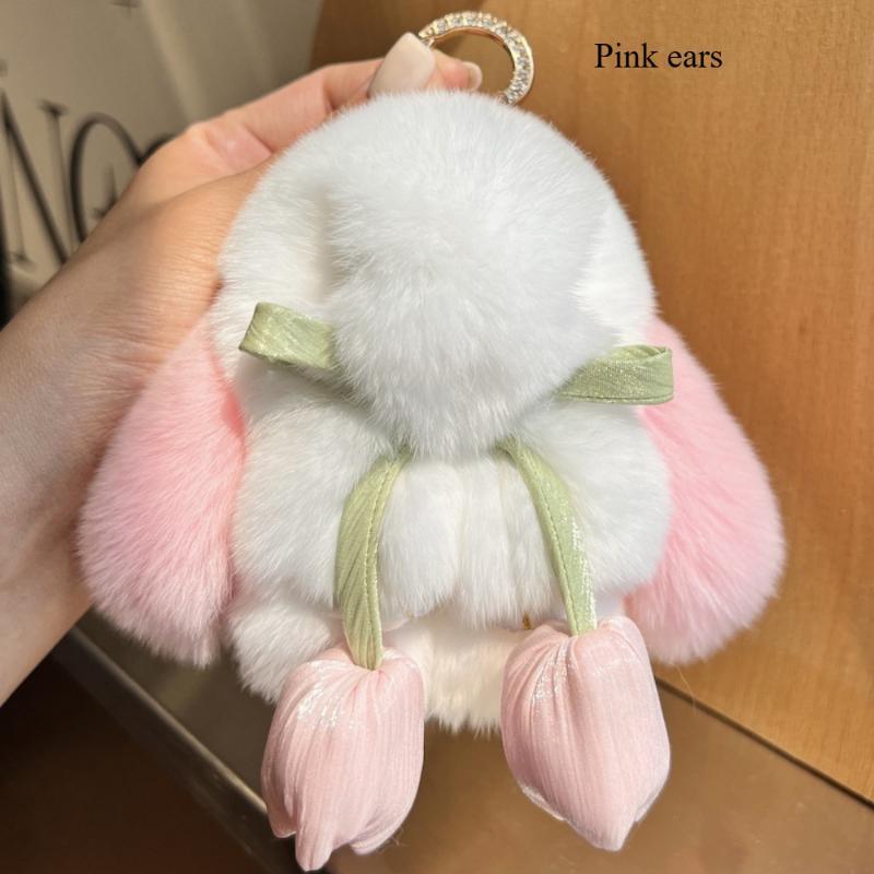 Easter/Mother's Day Cute Decoration 3pcs Random Color Exquisite Plush Rabbit Ornaments: Playful Rabbit Ears, Soft Tulip, Create Fashionable and Personal Key Accessories, Suitable for Valentine's Day, Birthday Gifts double teeth high quality elegant ice