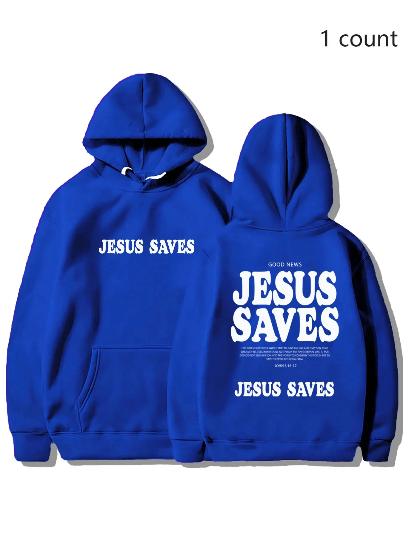 Sober Ny Jesus Saves John 3:16-17 Letter Graphic Hoodie, Sweatshirts, Double Sided Print, Unisex, Fall Winter, 7 Colors, Casual Religious Streetwear