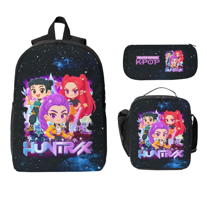 3PCS Functional K-POP Demon Hunters Backpack Set - Black Large Capacity Laptop Schoolbag + Portable Lunch Bag + Pencil Case, Fashionable Bag for Teens Men Women, Perfect for Daily Use & Gift Giving 3PCS Functional K-POP Demon Hunters Backpack Set - Black Large Capacity Laptop Schoolbag + Portable Lunch Bag + Pencil Case, Fashionable Bag for Teens Men Women, Perfect for Daily Use & Gift Giving
