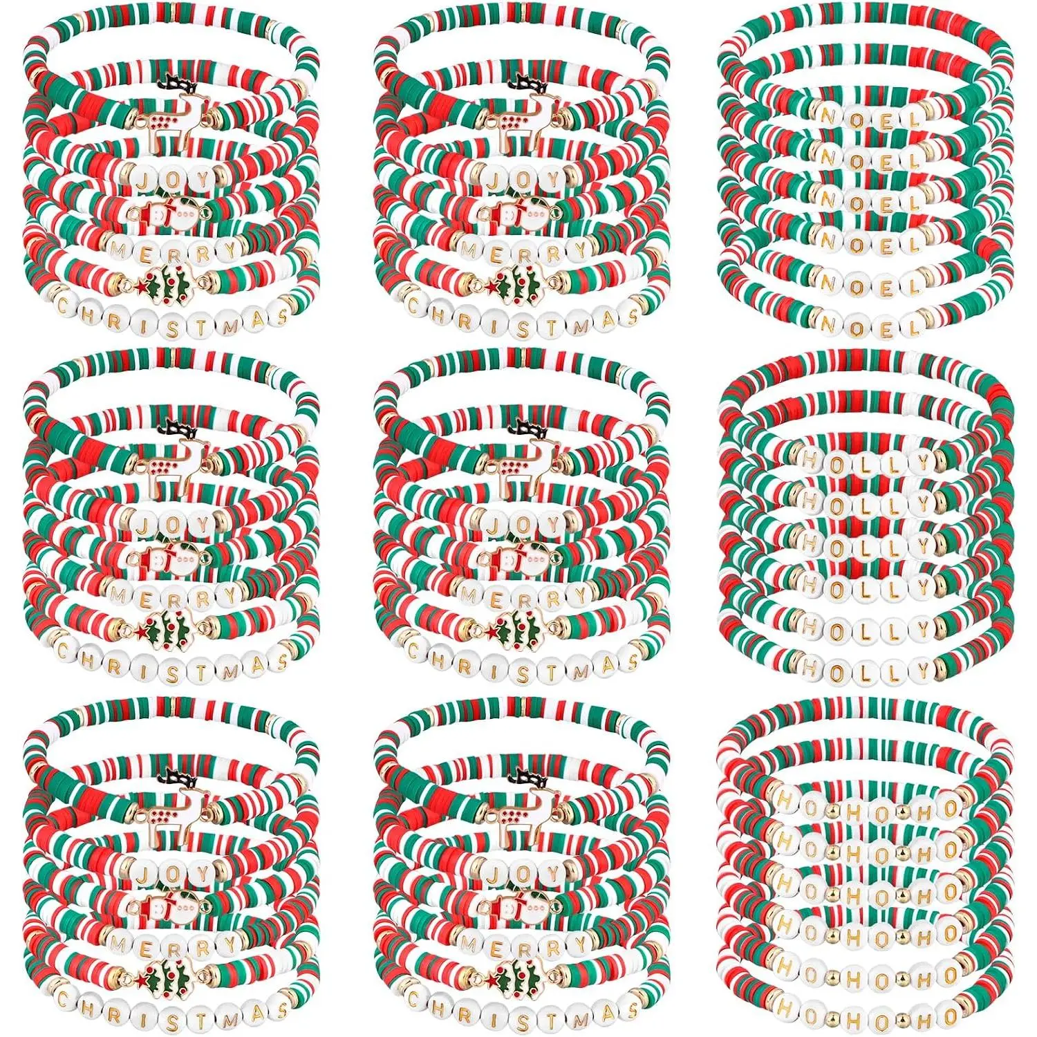 54 count Christmas Bracelets Set Festival Polymer Clay Beaded Bracelets Holiday Stretch Bracelet   Christmas Gifts   Gifts for Women Socking Stuffers