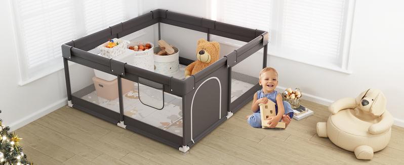 Fodoss Baby Playpen with Mat, Small Play Pen(47x47inch), for Babies and Toddlers, Pen Apartment, Yard Baby, Fence Area Playyard Activity Center (Dark Gray)