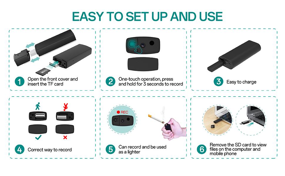 【NO WiFi】 Mini Portable Lighter Security Camera, 64GB Wireless Battery BodyCam, 1080P HD Motion Detection, Internal Micro SD Card Memory, High-Definition Recorder for Home & Outdoor Use ,Meeting Recording summervibes