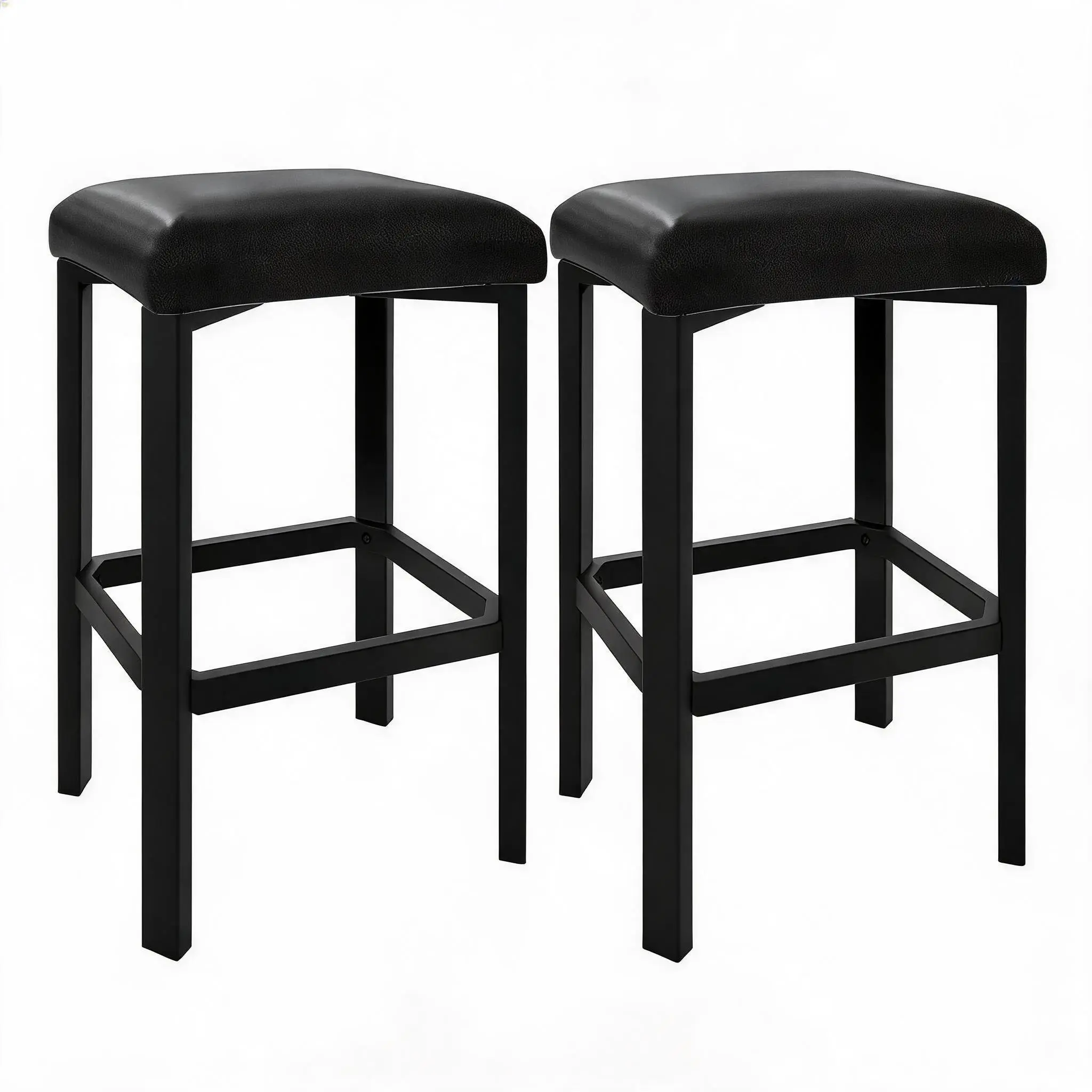Versatile PU Leather Counter Height Bar Stools – Set of 2/4, 24 Inch Modern Upholstered Chairs with 2" Thick Seat, Metal Frame, Easy Assembly – Brown/Black