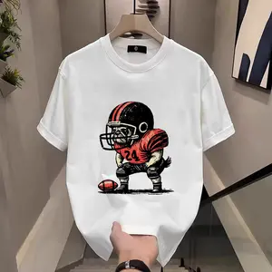 Mens Retro Pug Football Player #24 Graphic T-Shirt, Lightweight Ring Spun Cotton Short Sleeve Crew Tee, Distressed Vintage Print Casual Top for Football Watch Party & Weekend Outdoor