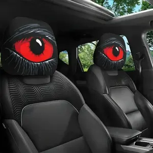 Gothic Red Devil's Eye 2-Piece Car Headrest Covers - Red & Black Design, Washable Recycled Fabric Seat Protector, Universal Fit For GM Series Vehicles, Stylish Accessory For Sports Fans Outdoor Driving Summerwins Daily Car Styling