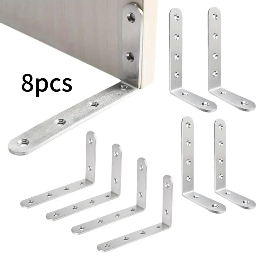 8pcs L Shaped Bracket Corner Brace Joint Right Angle Bracket Wall Hanging Bracket Brackets Shelves Heavy Duty Stainless Steel