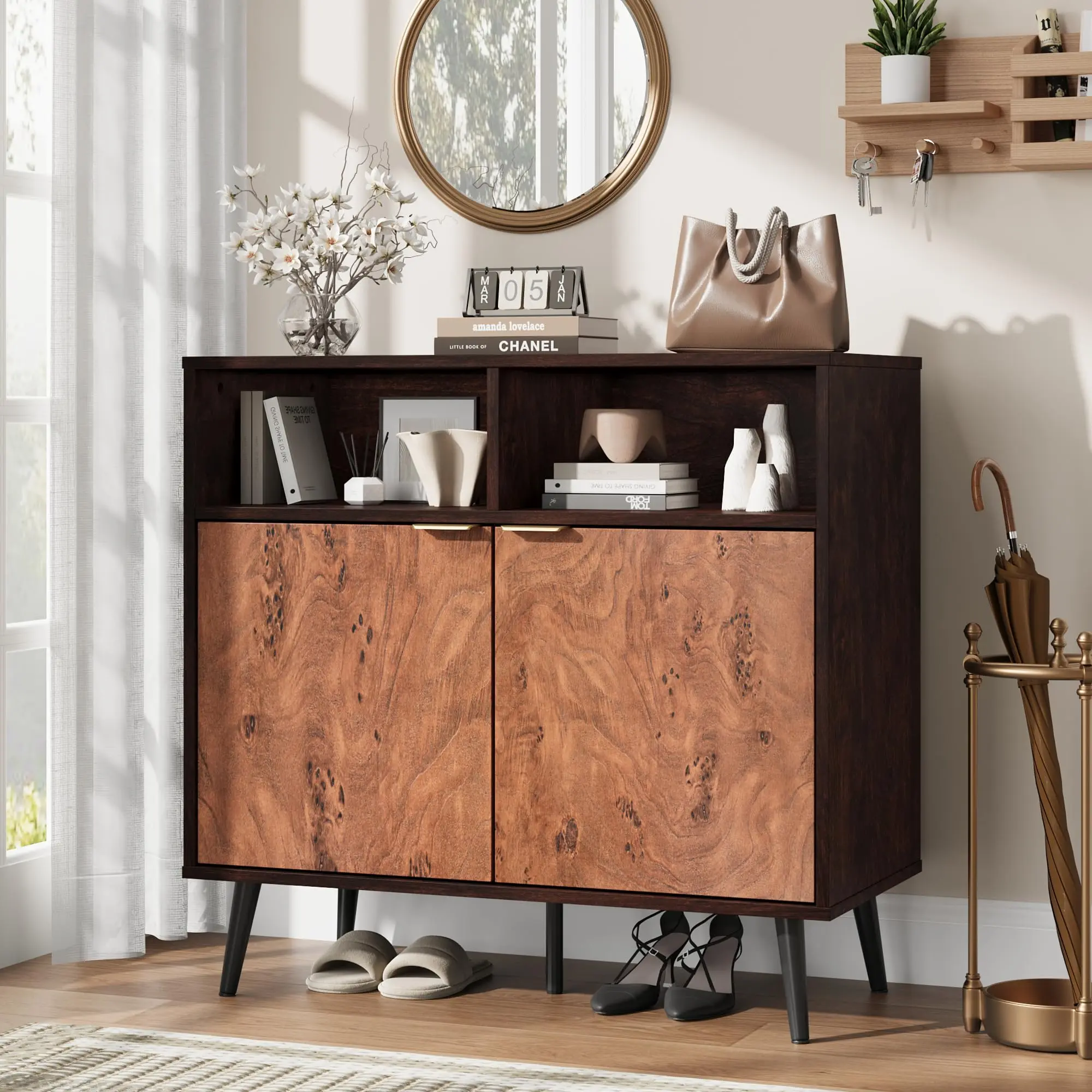 Industrial Style Sideboard Buffet Cabinet – 31.5" Credenza with Adjustable Shelves, Drawers & Doors – Rustic Brown & Black Storage Cupboard for Dining Room, Kitchen, Living Room, Entryway