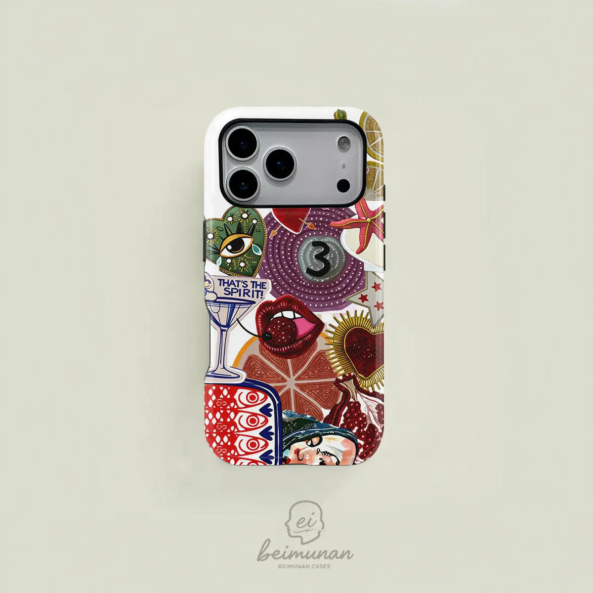 Cute red and purple bohemian-style heart and starfruit patchwork design, a sturdy and durable 2-in-1 protective case, MagSafe compatible, suitable for iPhone 17/16/15/14/13/12/11 Pro Max/Plus/Pro, a simple and stylish phone case, the perfect birthday gift