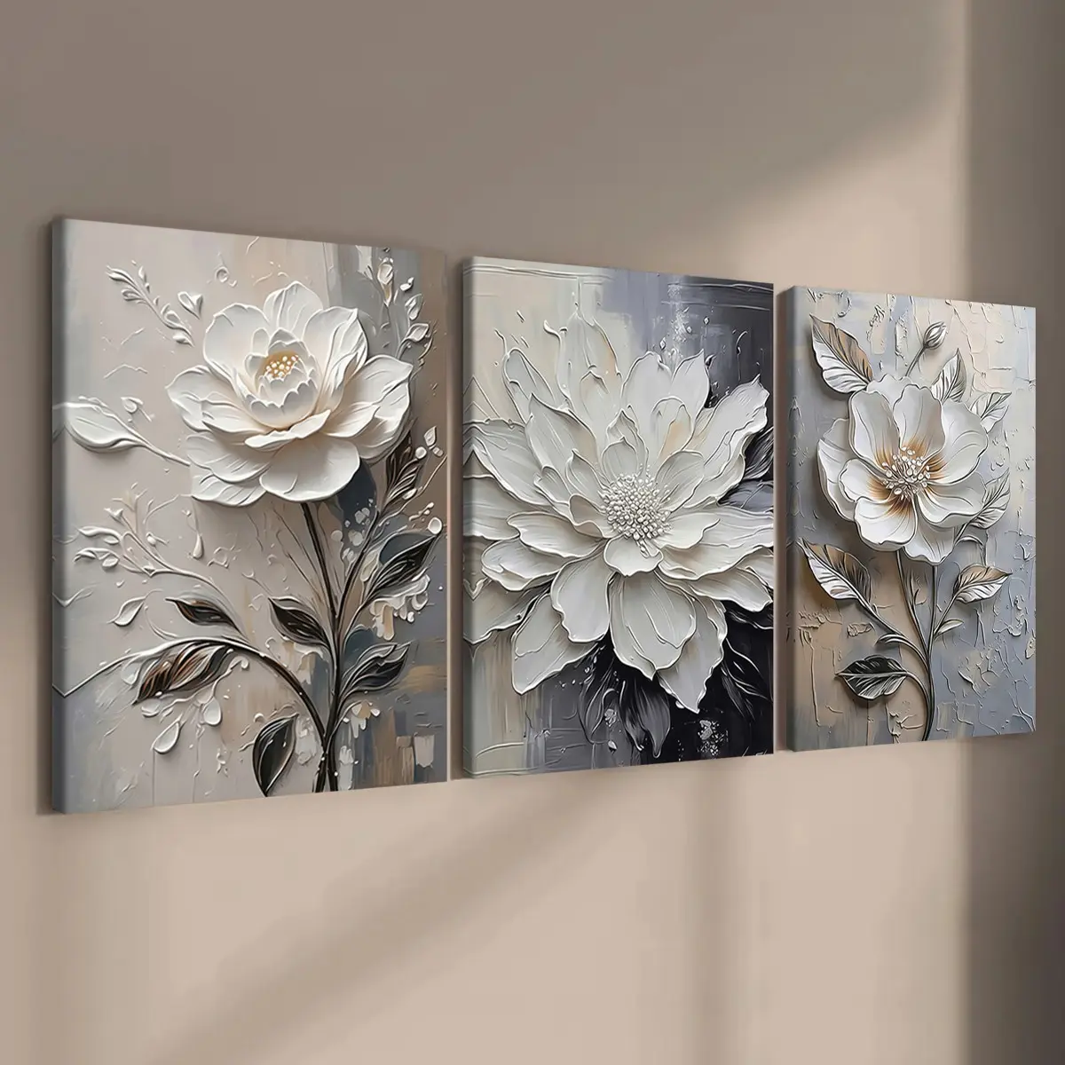 3-count wooden frame canvas, oil painting relief style floral art poster, perfect living room decoration, modern art, fashionable poster, suitable for corridor bedroom, office, home wall art, Artwork, waterproof