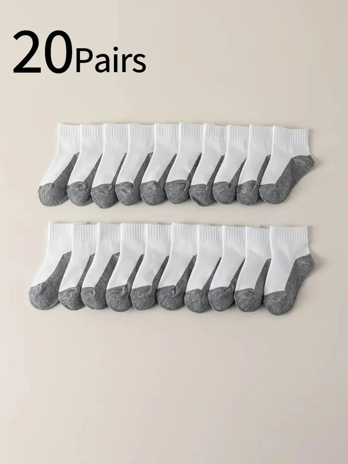 20 Pairs Kids Socks, Unisex Student Sports Socks, Odor-Resistant, Bottom, Colorblock, Medium-Length, Comfortable, All Seasons
