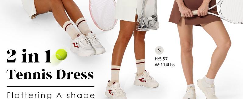 OFEEFAN Athletic Dress for Women Mini U Neck Sleeveless Built in Shorts with Pockets Tennis Golf Graduation